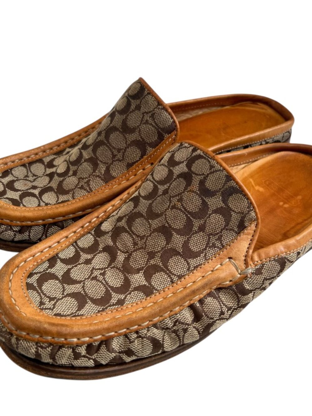 y2k Coach mules Vanessa brown jacquard leather trim slip on shoes size 7 womens - Picture 3 of 13